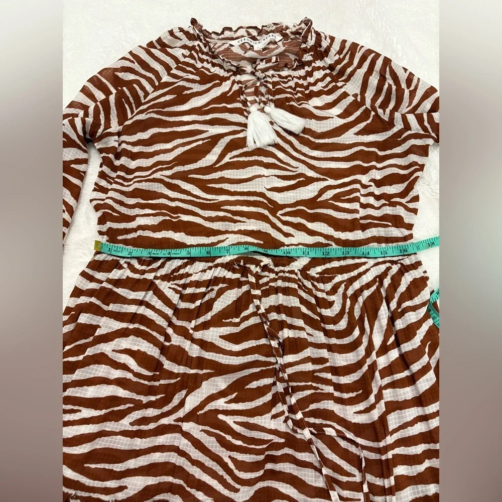 Veronica Beard Danica Tasseled Gathered Animal Print Mini Dress Size S - Picture 9 of 12